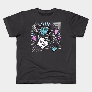 Blue and Pink Diamond Heart design Kids T-Shirt